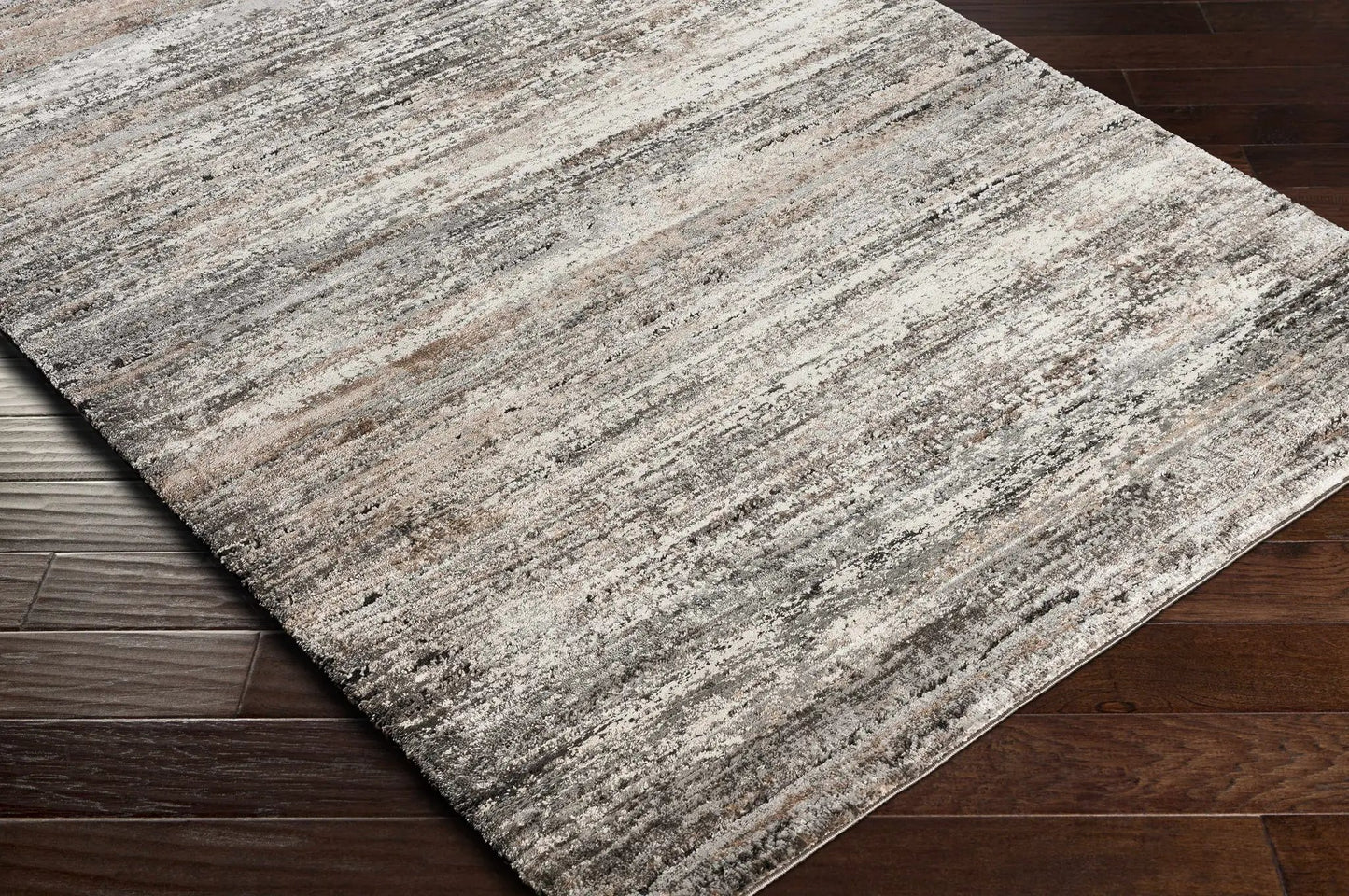 Tigaon Luxe Thick Area Rug by Boutique Rugs in gray taupe with abstract striped pattern on Tampa Home & Garden Store