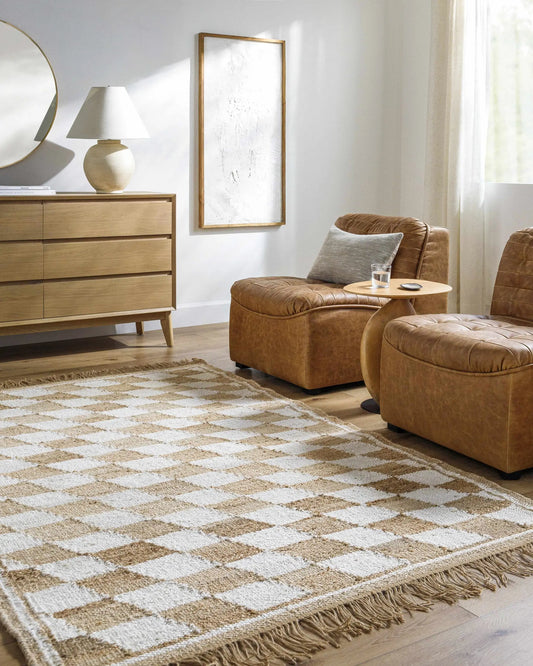 Becki Owens and Livabliss Boky 2301 area rug in beige and tan with fringe on Tampa Home & Garden Store