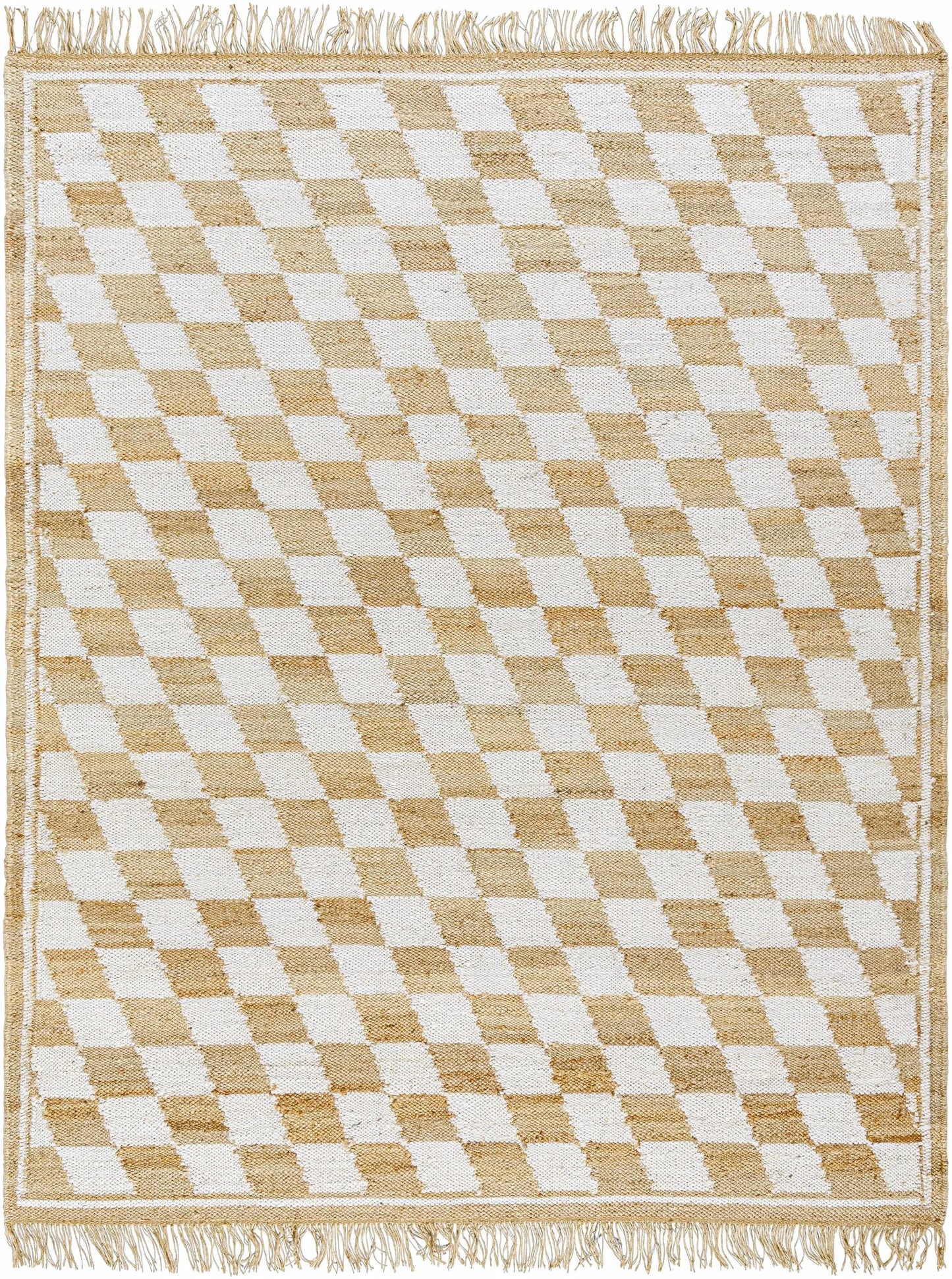 Becki Owens and Livabliss Boky 2301 area rug in beige white checkerboard with fringe on Tampa Home & Garden Store