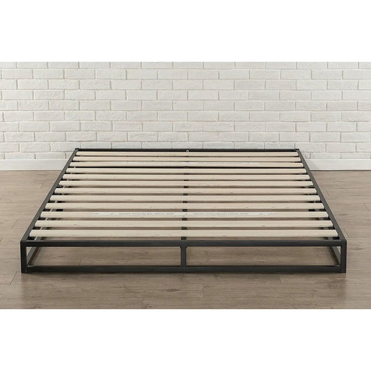 Twin 6-Inch low-profile bed frame in black metal with light wood slats on Tampa Home & Garden Store