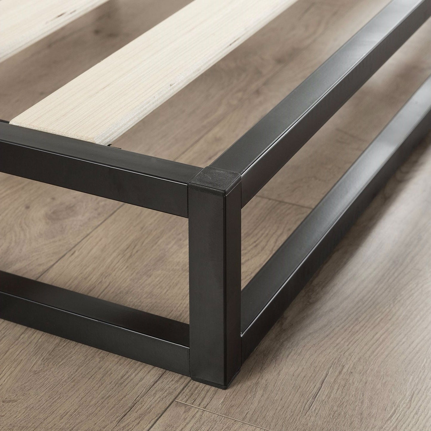 Base de cama plataforma baja doble de 6 pulgadas con sistema de soporte de colchón de láminas de madera moderno