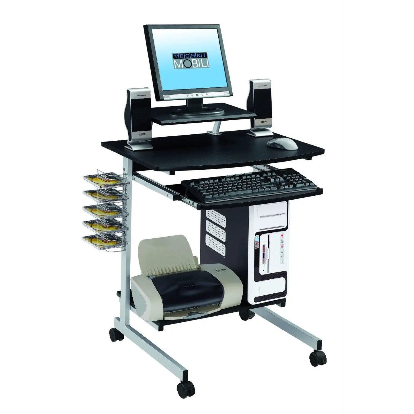 Mobile Compact Computer Cart Desk with Keyboard Tray - Tampa Home & Garden Store