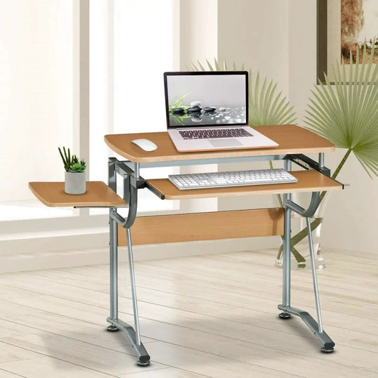 Compact Contemporary Computer Desk light cherry with keyboard tray and shelf, steel frame on Tampa Home & Garden Store