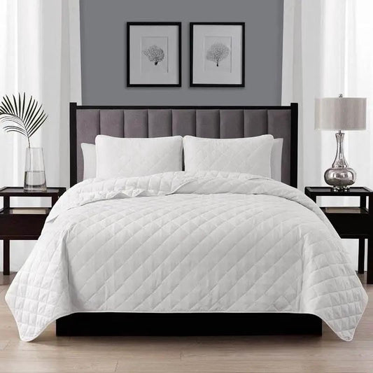 Twin XL White Microfiber Diamond Quilt Set by HomePacific, quilted microfiber bed quilt on Tampa Home & Garden Store