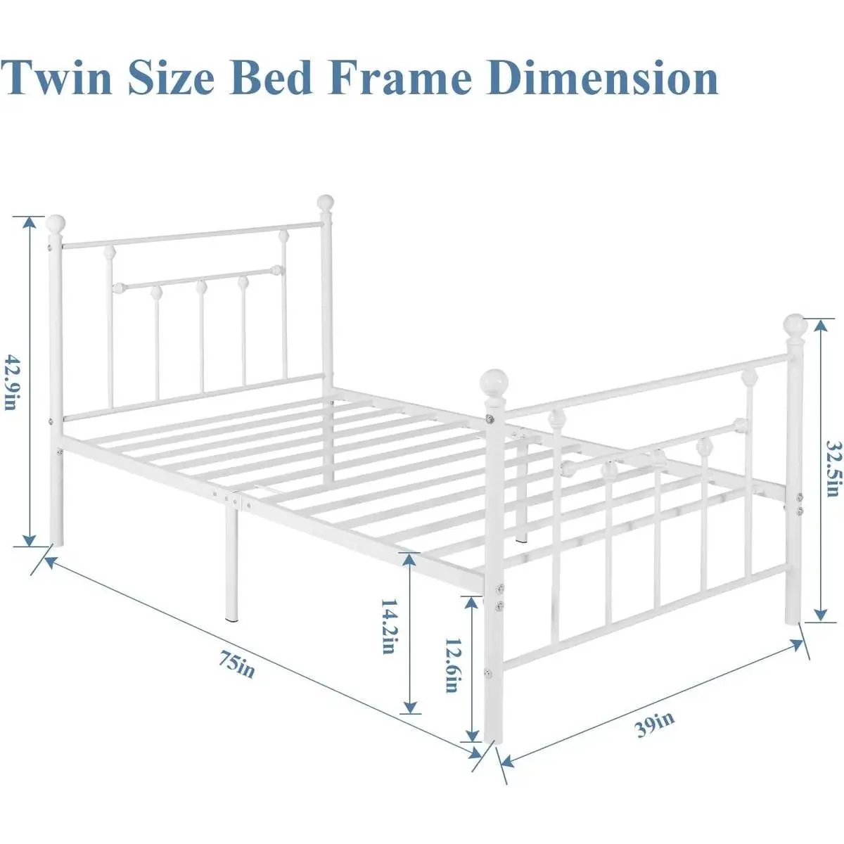 Twin Victorian Style White Metal Platform Bed Frame with Headboard Footboard - Tampa Home & Garden Store