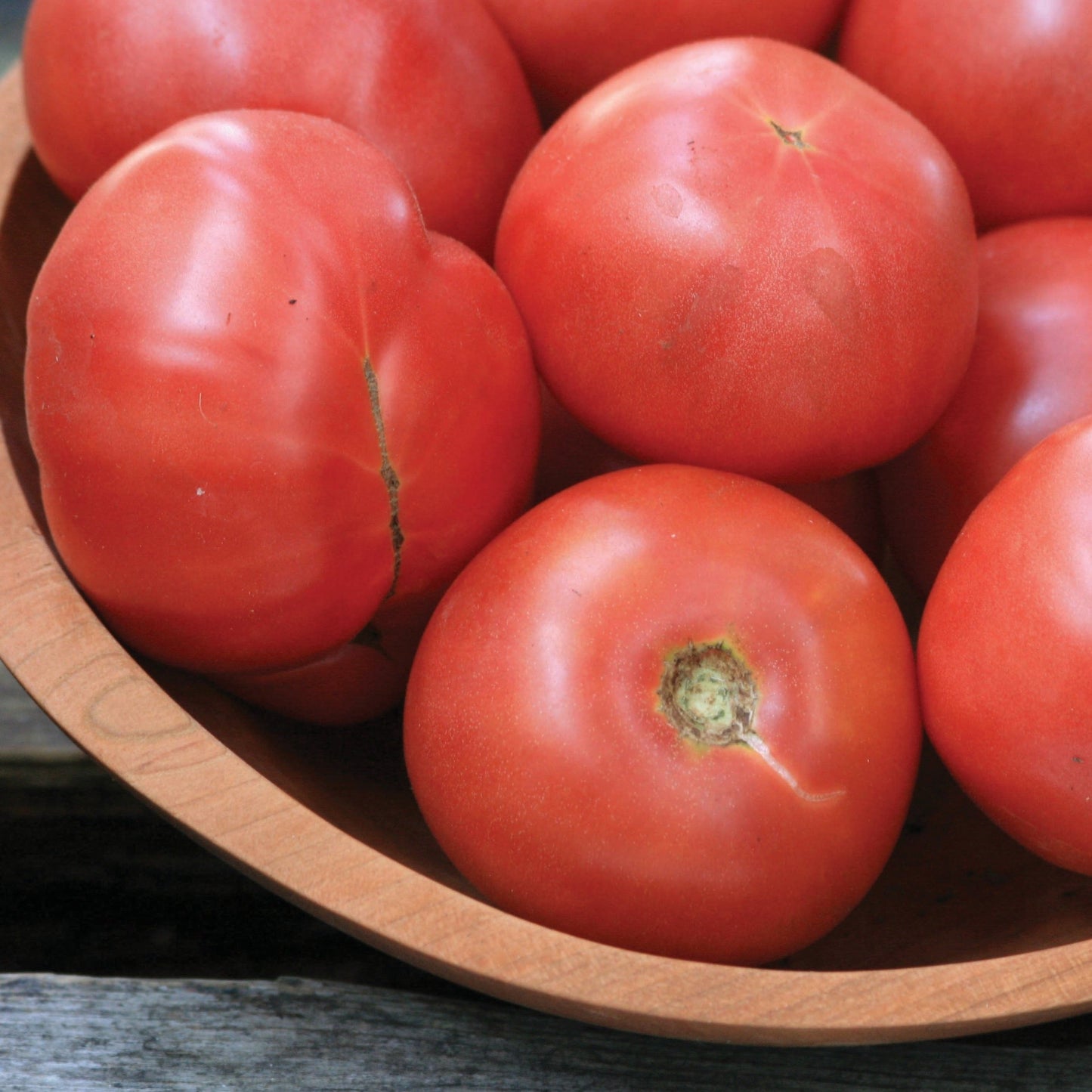 Arkansas Traveler Tomato ripe red tomatoes in a wooden basket on Tampa Home & Garden Store