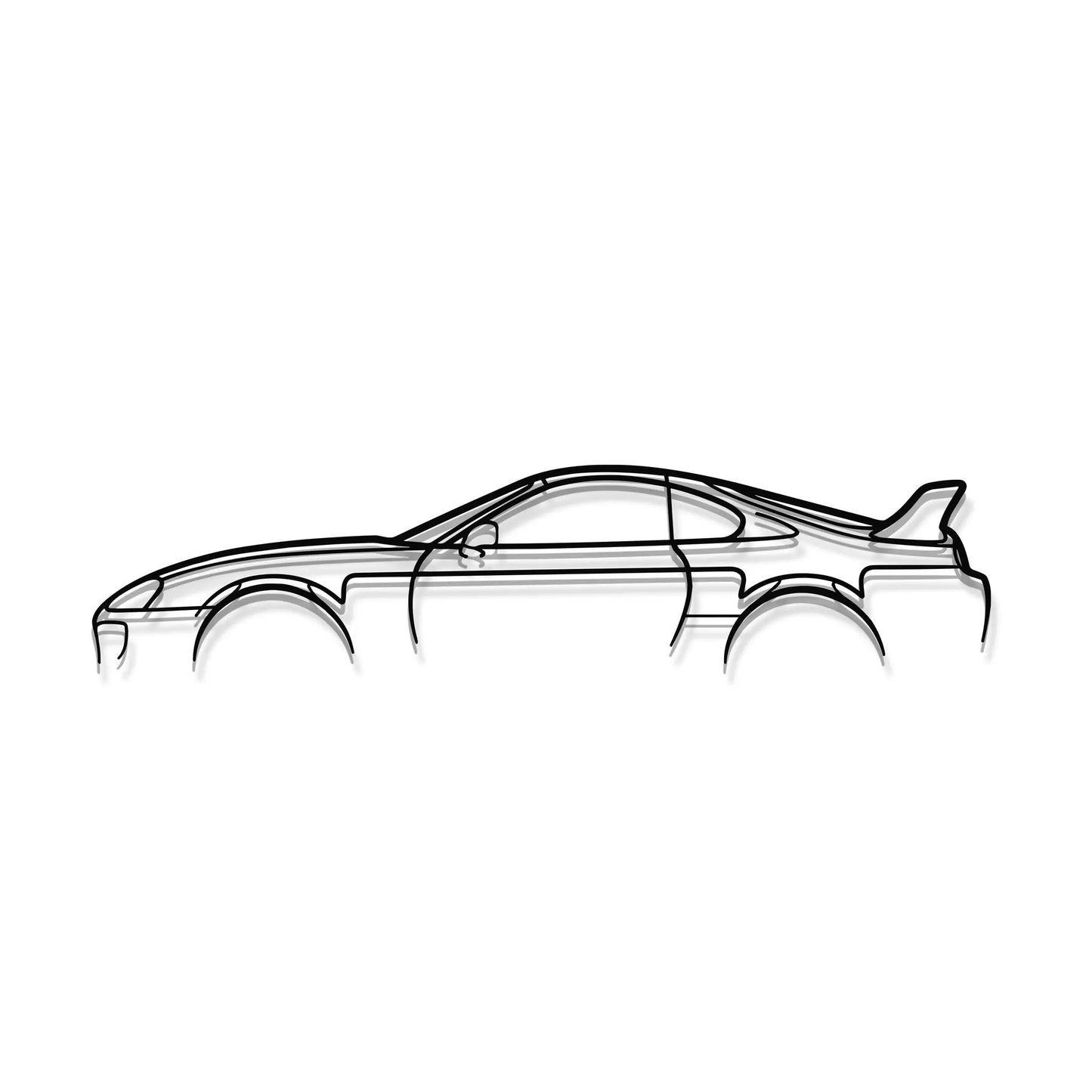 Supra Mk4 metal car wall art by Modello Turbo; black line-drawing silhouette, automotive artwork on Tampa Home & Garden Store