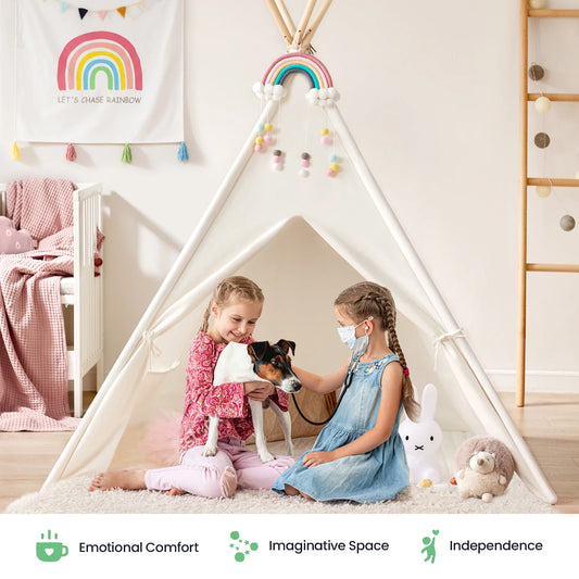 Tiny Land INC Teepee Tent for Kids with Mat, indoor play tent with rainbow arch and pom-poms on Tampa Home & Garden Store