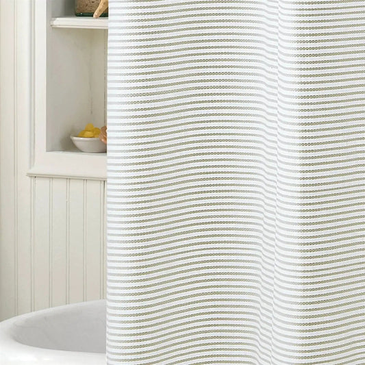 Cotton shower curtain with taupe tan and white stripes, 72 inches on Tampa Home & Garden Store