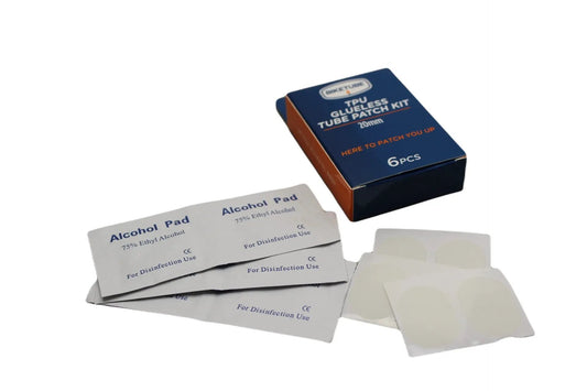 Biketube TPU glueless bicycle patch kit with 6 patches and alcohol pads in blue box on Tampa Home & Garden Store