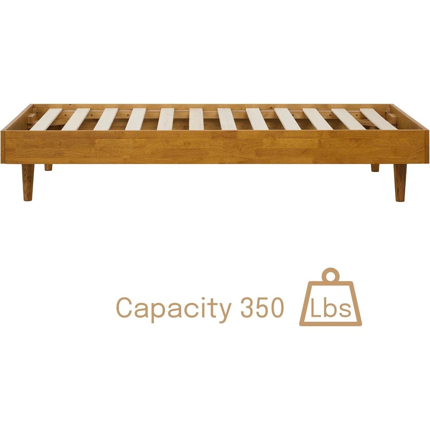 Base de cama plataforma individual de mediados de siglo moderna con acabado de madera clara