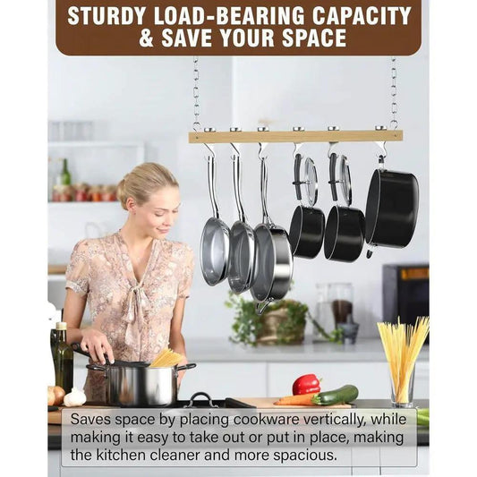 Ceiling pot rack 36in with wood bar, 4 pans and 2 swivel hooks HomePacific on Tampa Home & Garden Store