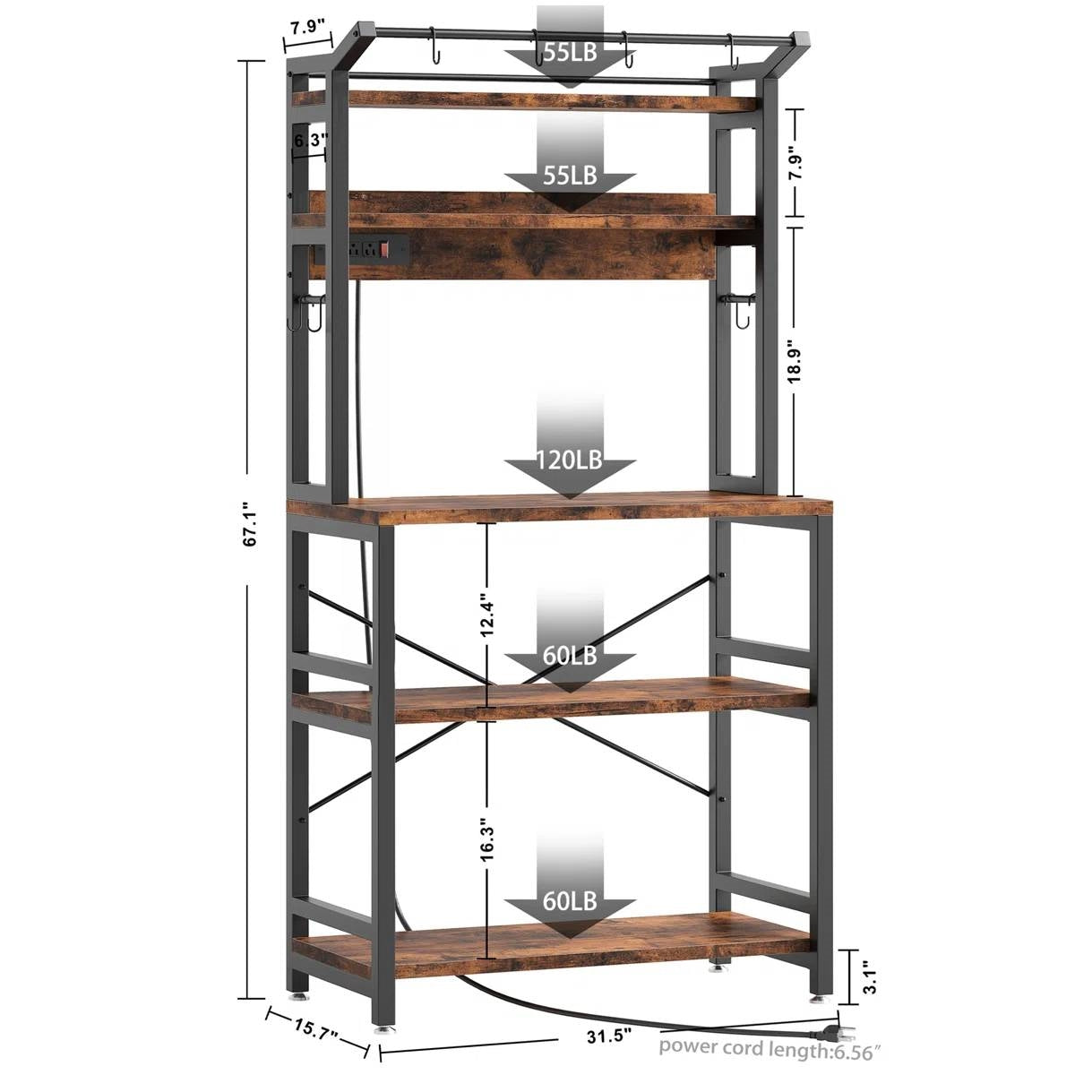 Modern Heavy Duty Baker's Rack Kitchen Living Room Office Shelving Unit