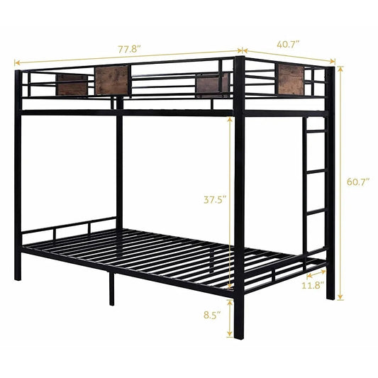 Twin over Twin Heavy Duty Metal Bunk Bed in Black by HomePacific with metal frame and ladder on Tampa Home & Garden Store