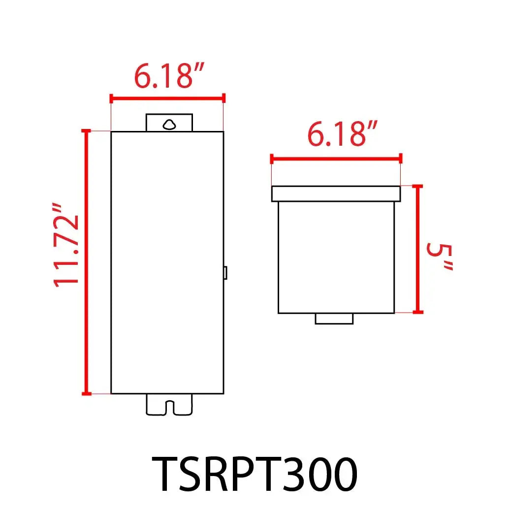 TSRPT300 300W multi-tap low-voltage transformer diagram with 6.18 by 11.72 in dims on Tampa Home & Garden Store