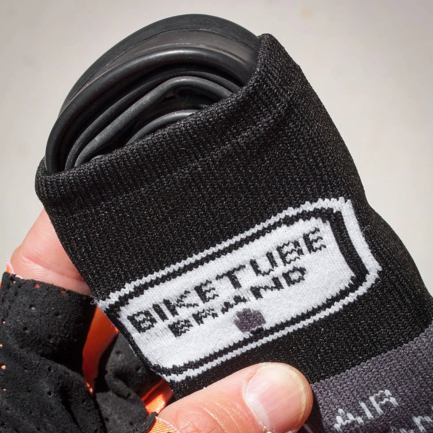 TubeSock Inner Tube Bootie black knit fabric sleeve for bicycle protection with white label on Tampa Home & Garden Store
