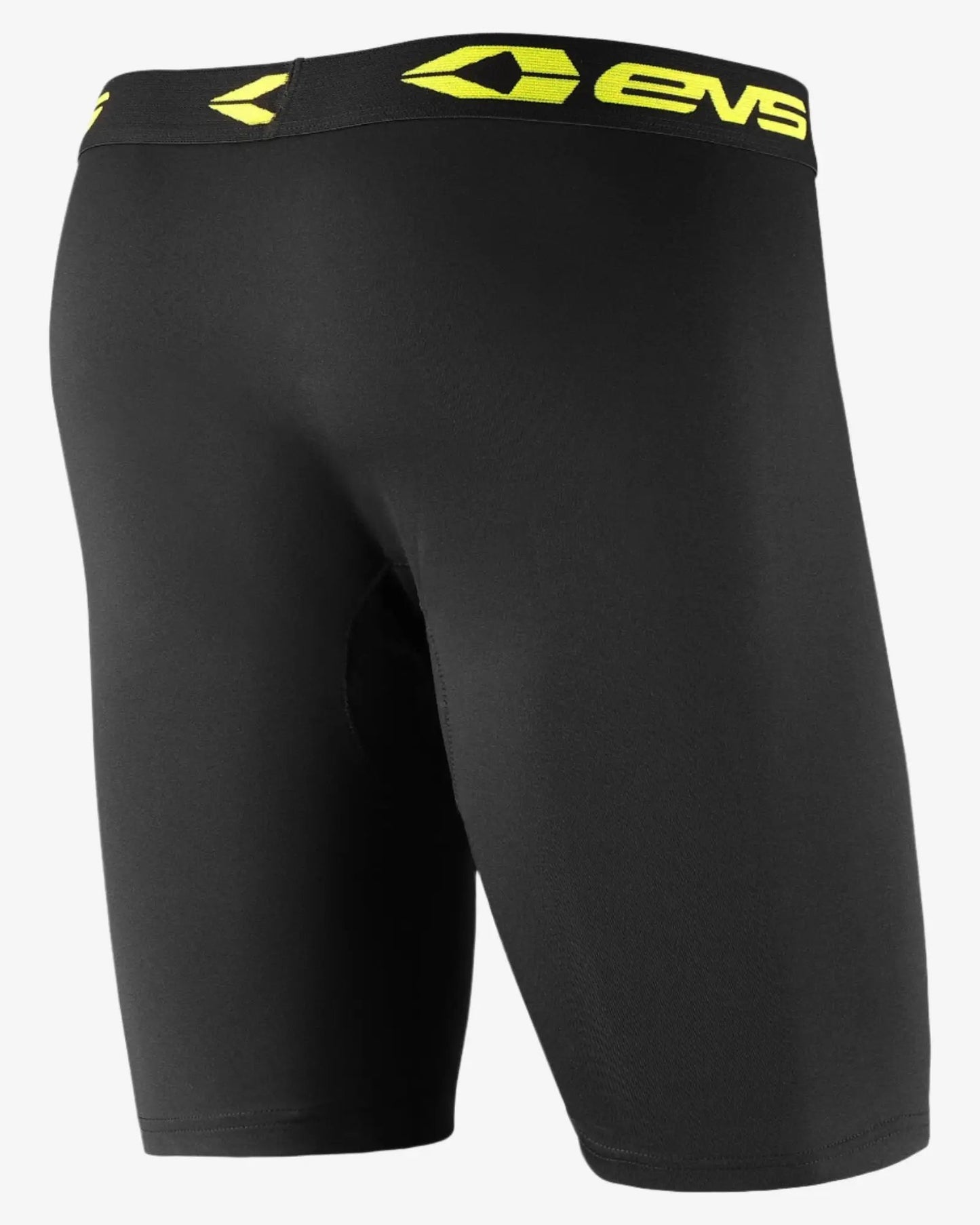 Tug Moto Boxer Compression Shorts for Riders in black with neon yellow EVS waistband logo on Tampa Home & Garden Store