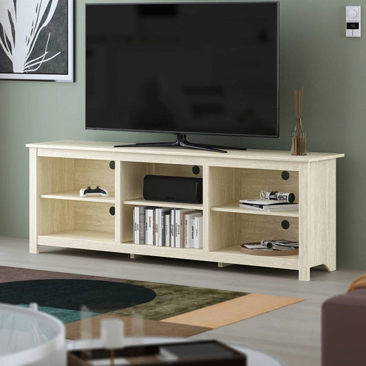 Farmhouse TV Stand in Light Travertine Wood Finish - for TVs up to 70-inch - Tampa Home & Garden Store