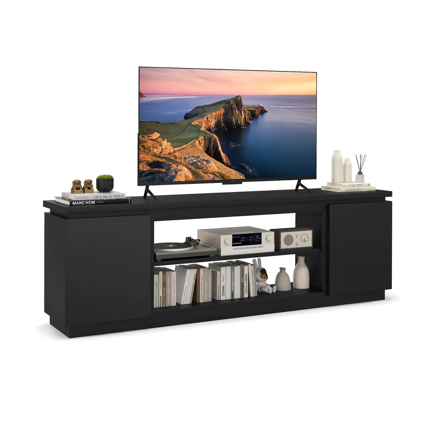 TV Cabinet with 3 Adjustable Shelves and Anti-Tipping Kits for TVs up to 80 Inch-White - Tampa Home & Garden Store