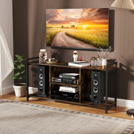 Industrial rustic TV stand for 55 in TVs with wood shelves and black metal frame DirectDeals on Tampa Home & Garden Store