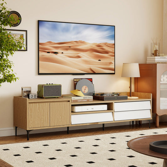 TV Stand for TVs up to 80 Inch Mid Century Modern Entertainment Center with Storage Cabinet-Natural - Tampa Home & Garden Store