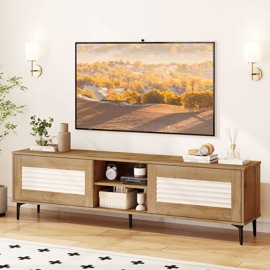 TV Stand for TVs up to 70 Inch Waveform Fluted Entertainment Center-Oak - Tampa Home & Garden Store