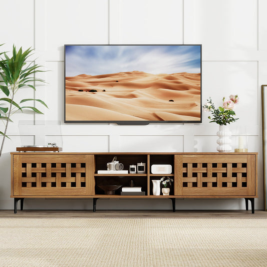TV Stand for TVs up to 80" with 2 Doors and Storage Cabinets-Walnut - Tampa Home & Garden Store