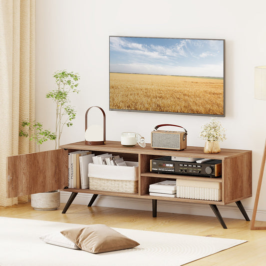 TV Stand for TVs up to 55 Inch Mid Century Modern Entertainment Center with Storage Cabinet-Oak - Tampa Home & Garden Store