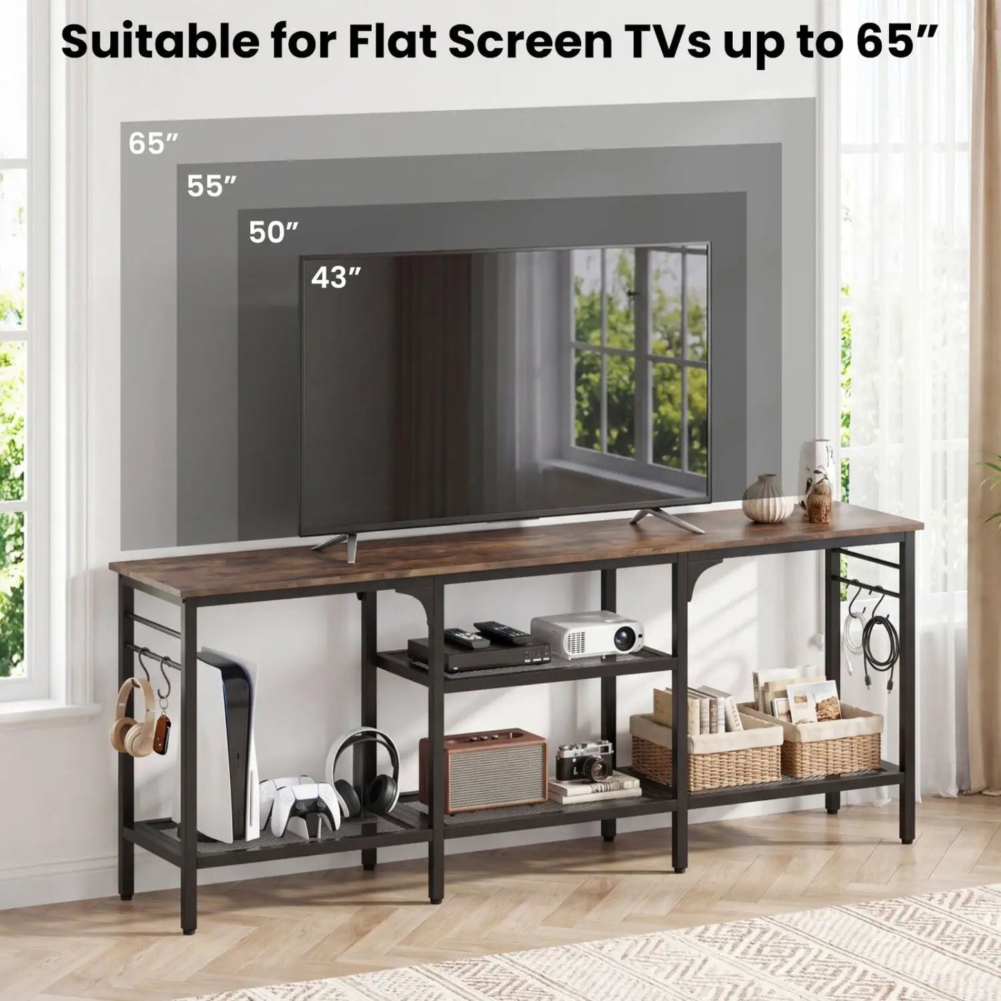 TV Stand for 65-Inch TV With Open 3-Tier Shelves