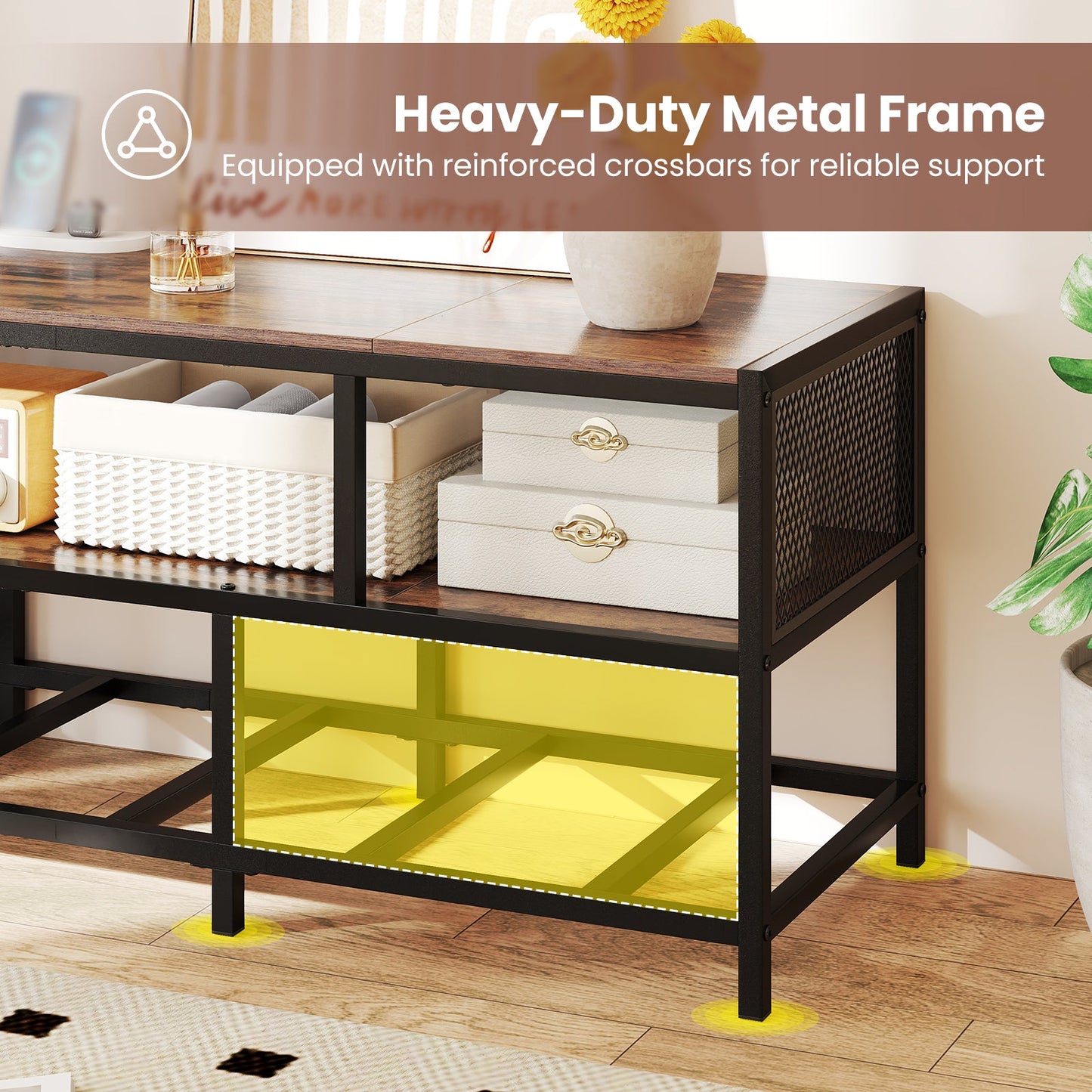 TV Stand for TVs up to 65 Inches with Power Outlets USB Charging-Rustic Brown