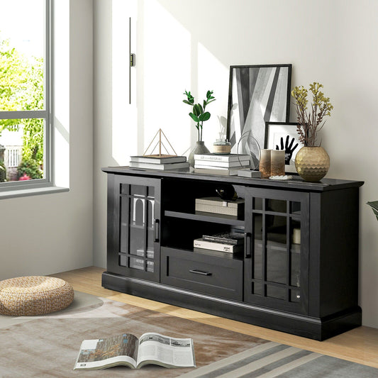 TV Stand for TVs up to 70 with Glass Doors Cubbies and Drawer-Black - Tampa Home & Garden Store