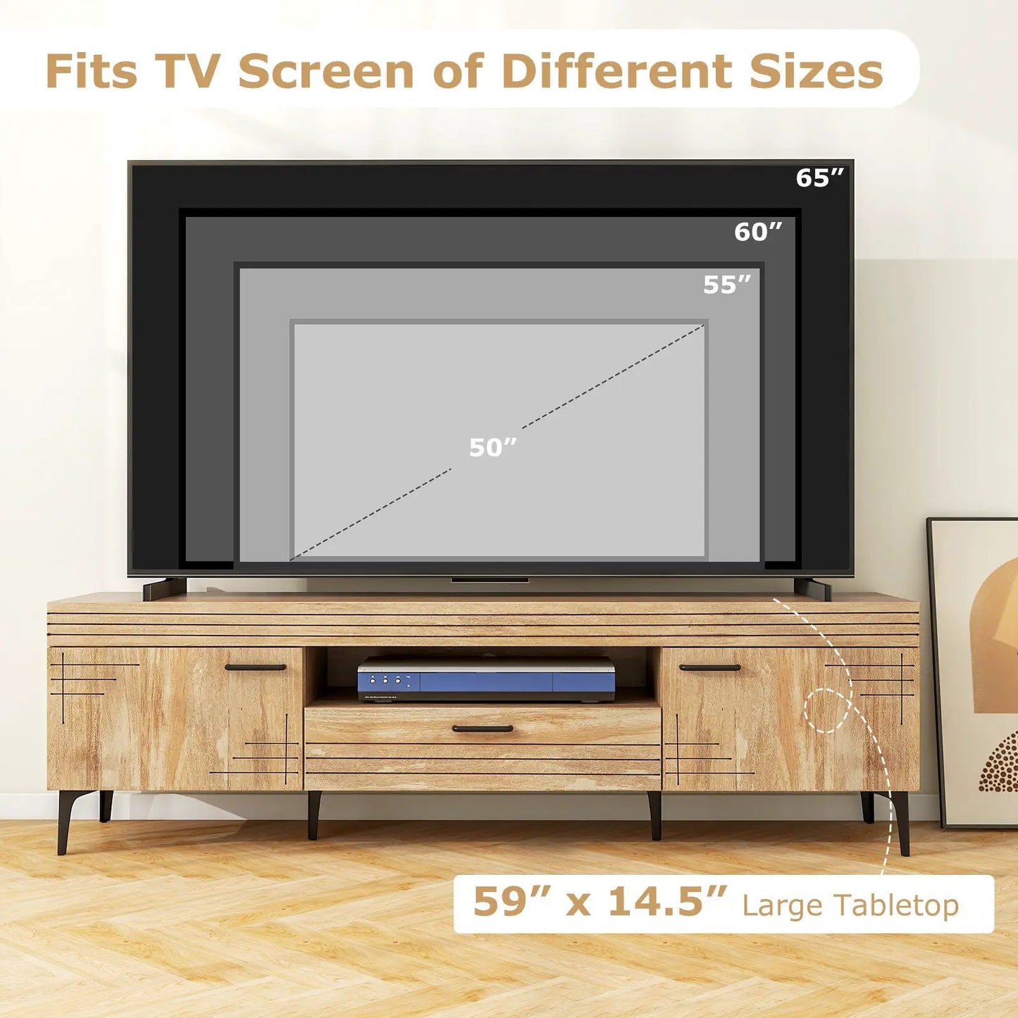 TV Stand with 2 Cabinets and Storage Drawer for 65 Inches TVs-Oak - Tampa Home & Garden Store