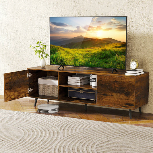 TV Stand with Power Outlets and Adjustable Shelf for 60 Inch TVs-Rustic Brown - Tampa Home & Garden Store