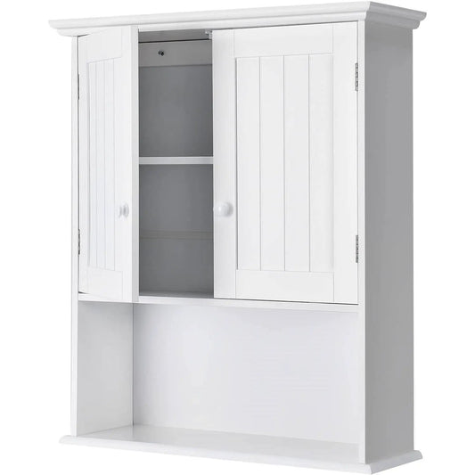 Bathroom wall-mount medicine cabinet, white finish with inner shelf, dual doors on Tampa Home & Garden Store