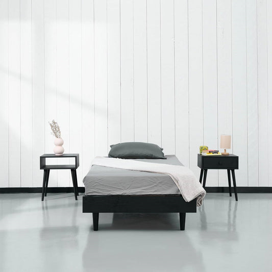 Twin size Mid-Century Modern Platform Bed Frame in Black Wood Finish