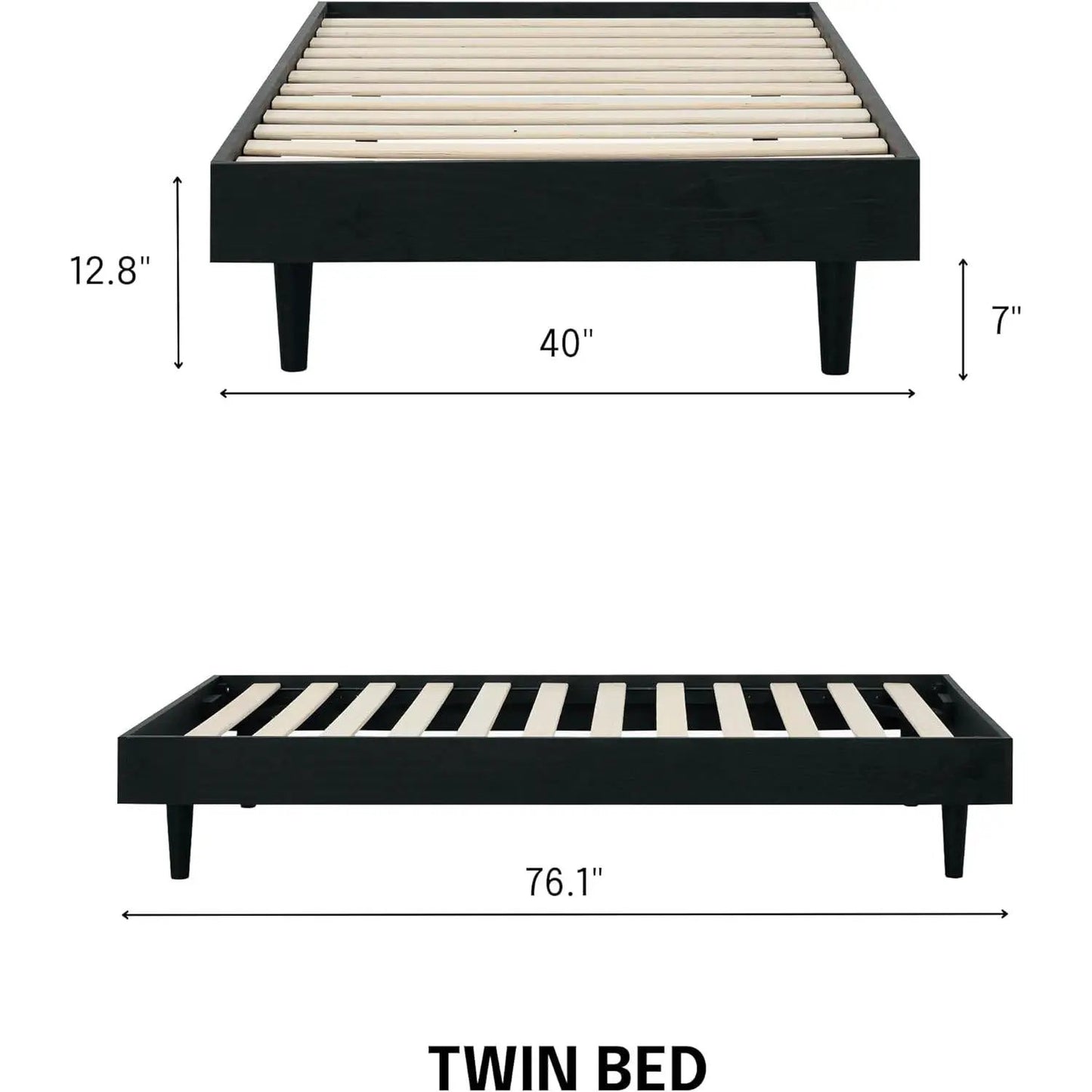 Twin size Mid-Century Modern Platform Bed Frame in Black Wood Finish - Tampa Home & Garden Store