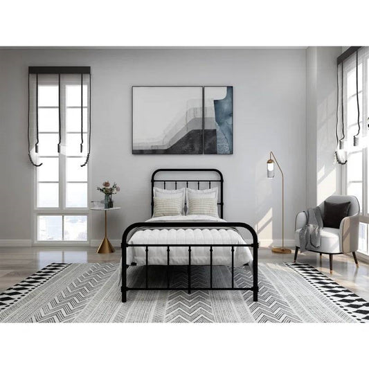 Twin size Farmhouse Black Metal Bed Frame with Rounded Headboard Footboard - Tampa Home & Garden Store