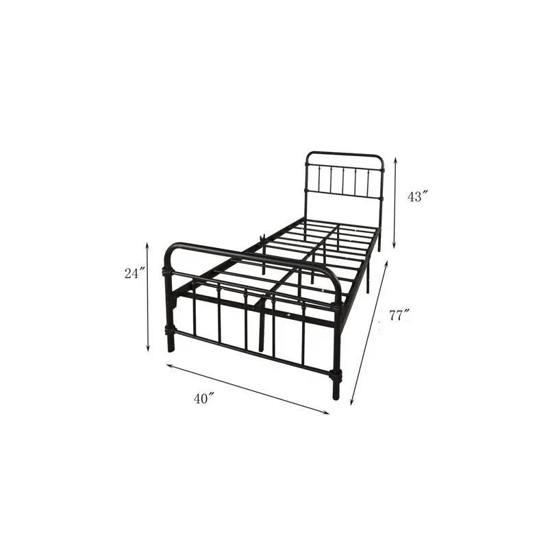 Twin size Farmhouse Black Metal Bed Frame with Rounded Headboard Footboard - Tampa Home & Garden Store