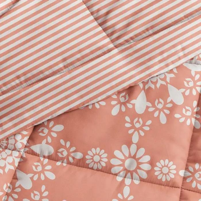Twin 2 Piece Clay and White Reversible Daisy Medallion Striped Comforter Set - Tampa Home & Garden Store