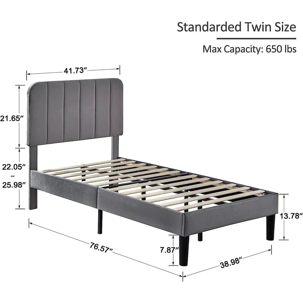 Twin size Dark Grey Upholstered Platform Bed Frame with Headboard - Tampa Home & Garden Store