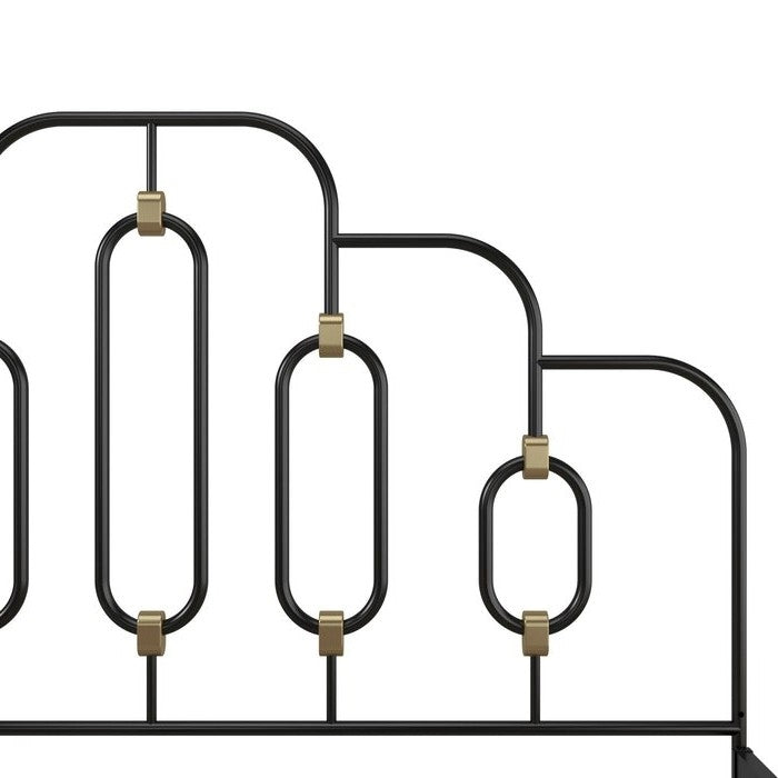 Cama de plataforma tamaño Twin de altura ajustable estilo granja con acabado de metal negro dorado