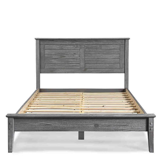 Twin Size Coastal Dorm Farmhouse Solid Pine Wood Platform Bed in Rustic Grey - Tampa Home & Garden Store