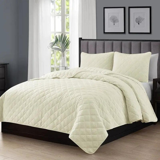 Twin XL ivory microfiber reversible diamond quilt set with quilted diamonds, HomePacific on Tampa Home & Garden Store