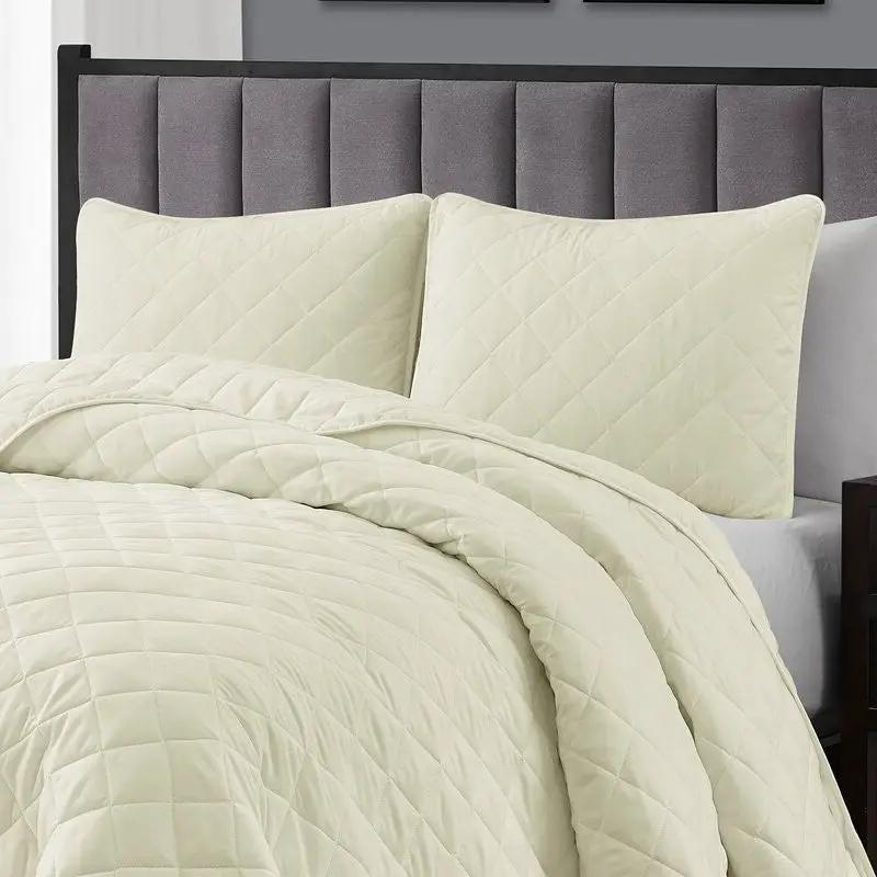 Twin/Twin XL 2-Piece Ivory Microfiber Reversible Diamond Quilt Set - Tampa Home & Garden Store