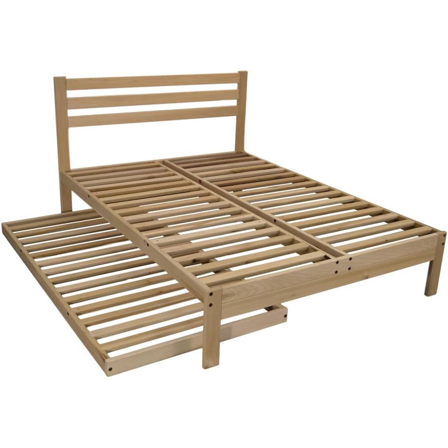 Base de cama de plataforma de madera maciza tamaño individual con cabecero de listones - Hecho en EE. UU.