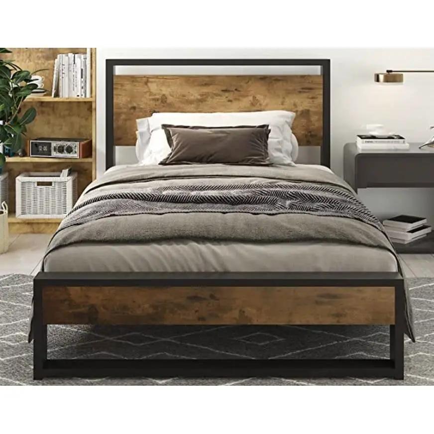 Twin Modern Farmhouse Platform Bed Frame with Wood Panel Headboard Footboard - Tampa Home & Garden Store