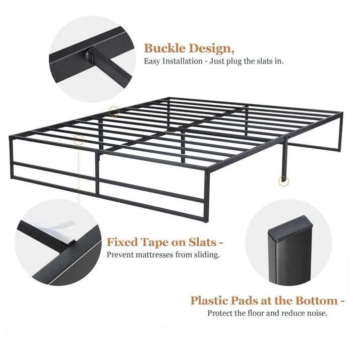 Twin Size Black Metal Platform Bed Frame with Under-Bed Storage Space - Tampa Home & Garden Store