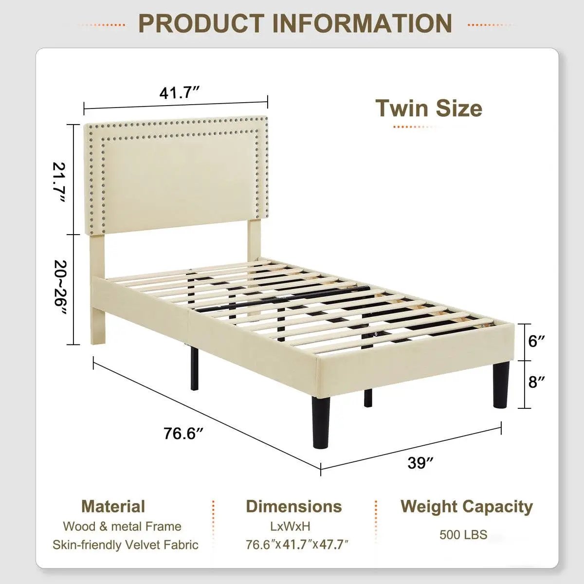 Twin size set of 2 beige dorm-style tufted platform beds with wood frame HomePacific on Tampa Home & Garden Store
