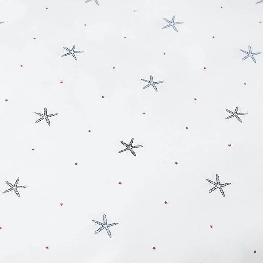 Twin size Coastal Beach Starfish White Navy Red 100% cotton sheet set with navy starfish on Tampa Home & Garden Store