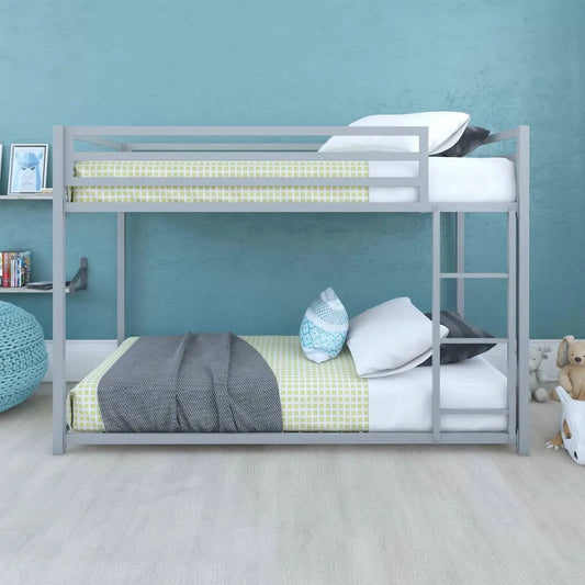 Twin Over Twin modern low-height metal bunk bed in gray with ladder HomePacific on Tampa Home & Garden Store